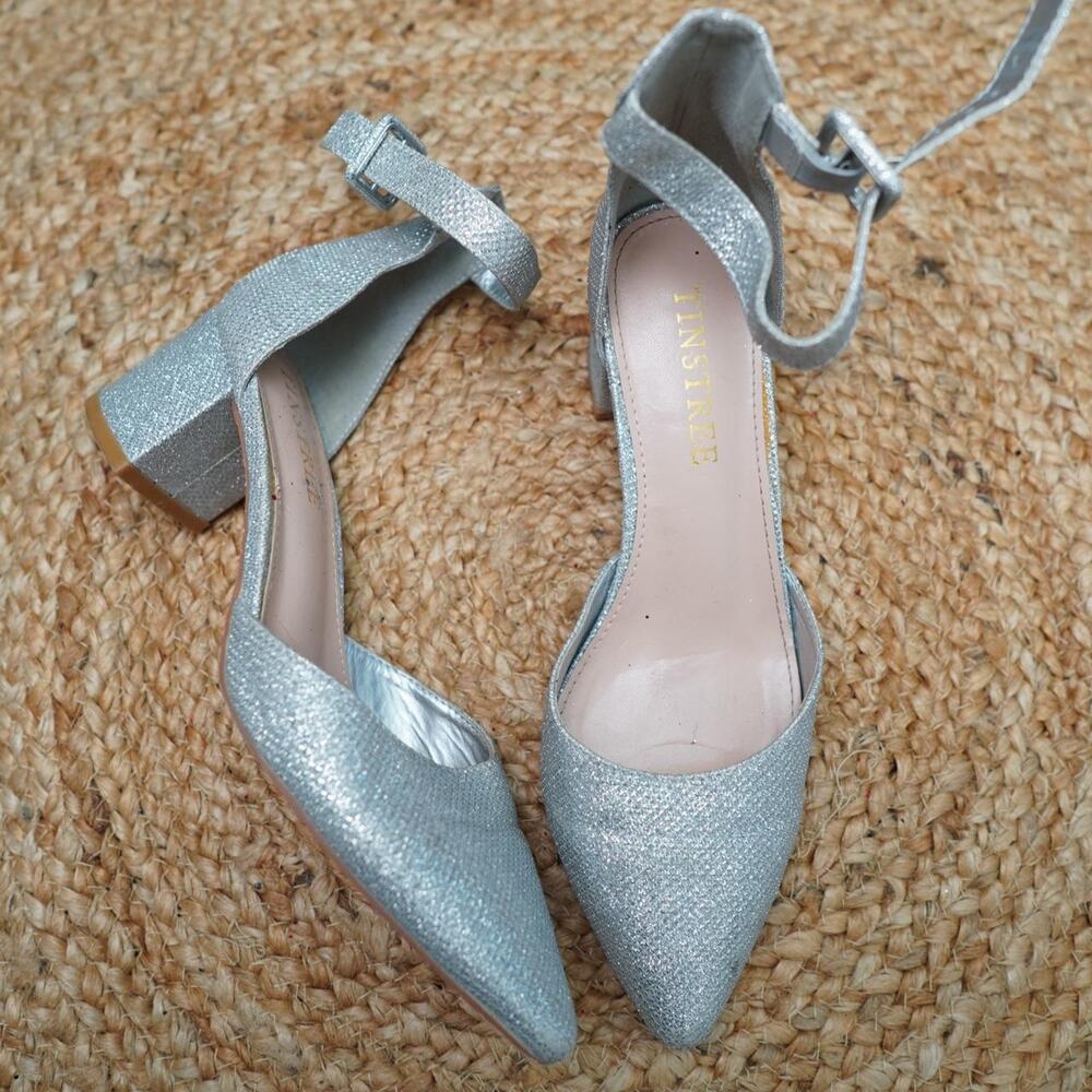 Tinstree Silver Glitter Pointed Heels Size 8